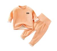 ensemble sous vetement bebe fille 3 mois a 4 ans thermique pyjama enfant garcon hiver chaud pull fille polaire manche longue unie et pantalon taille haute vetement bebe garçon (Orange, 18-24 mois)