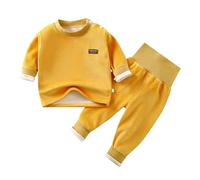 ensemble sous vetement bebe fille 3 mois a 4 ans thermique pyjama enfant garcon hiver chaud pull fille polaire manche longue unie et pantalon taille haute vetement bebe garçon (Yellow, 12-18 mois)