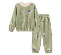 Ensemble sous Vêtement Pyjamas pour garçons et Filles Automne/Hiver Enfants Corail Polaire Petit surdimensionné Flanelle vêtements d'intérieur (Green, 3 4 Years)