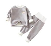ensemble sous vetement thermique bebe fille 3 mois a 5 ans pyjama polaire enfant garcon hiver chaud pull enfant garcon molleton manche longue doux pantalon taille haute flanelle (Grey, 12-18 mois)