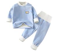 ensemble sous vetement thermique bebe fille 3 mois a 5 ans pyjama polaire enfant garcon hiver chaud pull enfant garcon molleton manche longue doux pantalon taille haute flanelle (Blue, 3-4 ans)