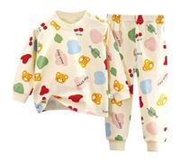 ensemble sous vetement thermique enfant fille ours renne mignon dessin animé pyjama enfant garcon 0-6 ans dinosaure leger doux tee shirt manche longue et pantalon tenue vetement (Beige, 12-18 mois)
