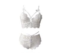 Ensemble Soutien-Gorge Et Culotte pour Femmes Ensemble De Lingerie 2 PièCes en Dentelle CroiséE Et Transparente Ensemble Bralette Sexy De Couleur Unie (Blanche,L)