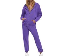 Ensemble Sport 2 Pièces Femmes Sportswear Velours Avec Poches et Cordon de Serrage Activewear Printemps Y2k Oversize Chaud Sportwear Sweats Capuche Décontracté Streetwear