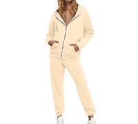 Ensemble Sport 2 Pièces Femmes Survetêment Manches Longues Avec Poches et Cordon de Serrage Tenue Pyjama Lounge Set Pantalon Décontracté Baggy Sportwear Y2k Sweats Capuche Sweat-shirt