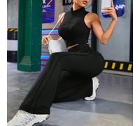 Ensemble sport casual pour femmes avec débardeur ajusté et pantalon évasé. Ensemble de leggings et vêtements de sport pour femmes. L,M,S,XLUnicoloreTissu tricoté