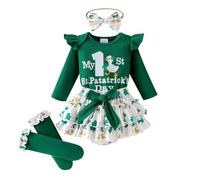 Ensemble Sport Enfant - Tenue de la Saint-Patrick pour bébé Fille Barboteuse imprimée à trèfles avec Short et Bandeau pour célébrations festives et Souvenirs photographiques