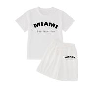 Ensemble Sport- Ensemble D'éTé 2 PièCes Filles T-Shirt à Manches Courtes Et Short DéContractéS Et Confortables IdéAl Les Petites Filles De 4 à 14 Ans Tissu Doux Et Respirant avec Imprimé