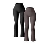 Ensemble Sport Femme Deux Pièce Yoga Pantalon Côtelé sans Couture Entraînement Haute Taille Bas Évasé Legging Confortable Léger pour Entraînement Décontracté