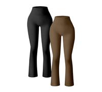 Ensemble Sport Femme Deux Pièce Yoga Pantalon Côtelé sans Couture Entraînement Haute Taille Bas Évasé Legging Confortable Léger pour Entraînement Décontracté