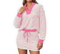 Ensemble Sport Femme Deux Pièces Décontracté Sweat Shirt À Rayures Et Jupe Longue Manches Short Jupe Tenue D'Entraînement(XL)