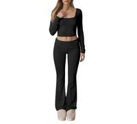 Ensemble Sport Femme Fitness - Ensemble Deux Pièces Femme Pantalon Tricot Décontracté et Haut Manches Longues Tenue Confortable Yoga Élégante pour Toutes Occasions