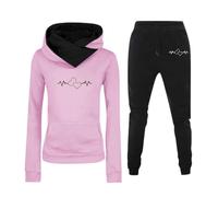 Ensemble Sport Femme Hiver - Ensemble de Sport féminin Confortable avec Sweat à Capuche et Pantalon à Motif Battement de Coeur pour Un Style décontracté et Tendance