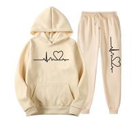 Ensemble Sport Femme Hiver - Ensemble féminin Sweat-Shirt à Capuche Polaire et Pantalon Confortable avec Design cœur pour Saison Automne Hiver