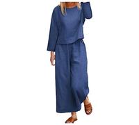 Ensemble Sport Femme- Pantalon De Tailleur Uni Couleur Confortable Haut à Lacets Tendance Tailleurs Et Ensembles en Lin Haut à Lacets Tendance