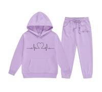Ensemble Sport Fille, Ensemble de Tenues d'hiver pour Filles, Sweat à Capuche et Jogging en Polaire, vêtements Confortables et décontractés pour Enfants avec imprimé élégant, pour Les Adolescents