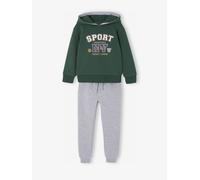 VERTBAUDET Ensemble Sport Garçon Sweat Capuche imprimé + Jogging Uni lichen 5A