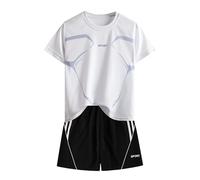 Ensemble Sportif Manches Courtes pour garçon Tenue décontractée séchage Rapide t-Shirt été Short Deux pièces vêtements Actifs garçons Filles (WH3, 5-6 Years)