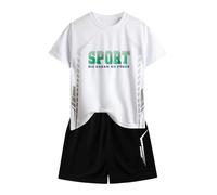 Ensemble Sportif Manches Courtes pour garçon Tenue décontractée séchage Rapide t-Shirt été Short Deux pièces vêtements Actifs garçons Filles (WH4, 7-8 Years)
