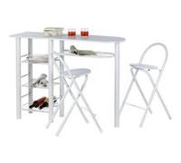 Ensemble STYLE avec table haute de bar mange-debout comptoir et 2 chaises/tabourets, en MDF blanc mat et structure en métal blanc Blanc G
