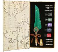 Ensemble Stylo Plume Et Encre En Pierre Précieuse, Ensemble D'encre, Sceau De Cire, Stylo De Calligraphie À Plumes, Diverses Vacances (Pierre Précieuse Vert Européen)
