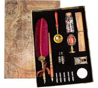 Ensemble Stylo Plume Rouge Et Encre, Stylo Plume D'écriture Avec Encre, Tampon De Cire En Laiton, Porte-Stylo En Métal, Papier À Lettres, Perles De Cire, Bougie Chauffe-Plat, Boîte Cadeau