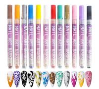 Ensemble Stylos 12 Couleurs, Stylo Dessin D'ongles-mise À Niveau 2025, Kit Peinture D'art Manucure À Séchage Rapide,Stylo À Pointe Fine Pour Ongles,Pour Fleurs,Papillons,Graffitis Pour Femmes