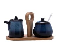 Ensemble sucrier et crémier avec plateau, pichet à crème en céramique vintage et sucrier avec couvercle cuillère, idéal pour bar à café