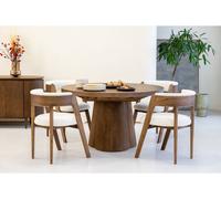 Ensemble SUGITON avec table à manger ronde extensible 130 à 180 cm + 4 chaises BASTIDE placage chêne massif marron foncé BOBOCHIC Marron foncé