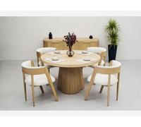 Ensemble SUGITON avec table à manger ronde extensible 130 à 180 cm + 4 chaises BASTIDE placage chêne massif marron clair BOBOCHIC Marron clair
