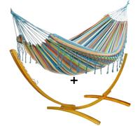 Ensemble support bois avec hamac à franges pastel