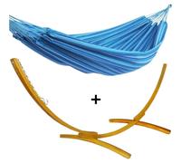 Ensemble support bois avec hamac simple bleu ciel