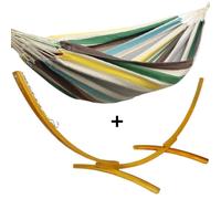 Ensemble support bois avec hamac simple multicolore