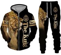 Ensemble survêtement 3D avec capuche et pantalon pour homme Motif loup lion 3D, Wolf13, XXL