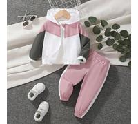 Ensemble survêtement bébé fille simple et décontracté avec veste et pantalon patchwork, début de l'automne 6-9M,9-12M,12-18M,18-24M,2-3Y,3-6MBlocs de couleurTissu tissé