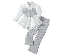 Ensemble SurvêTement Enfant - Ensemble Deux Pièces Mode pour Fille avec Haut Tricot Asymétrique et Pantalon Évasé - Tenue Confortable et Élégante pour Enfant