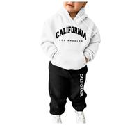 Ensemble Survetement Enfant Garcon 3-12 Ans Sport California Pull Sweat à Capuche Fille Los Angeles Manche Longue avec Poche Automne et Pantalon Jogging Enfant Garcon (White, 8-10 Ans)