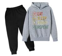 Ensemble Survetement Enfant Garcon 3-14 Ans Sport Rugby Pull Sweats à Capuche garçon ado Manche Longue avec Texte Jogging Pantalons Fille Tenue Habit Vetement Automne Printemps (Grey, 13-14 Years)