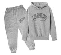 Ensemble Survetement Enfant Garcon 3 a 14 Ans Sport Pull Los Angeles Enfant Fille à Capuche Casual Sweats garçon Manche Longue avec Texte Pantalons Jogging Enfant Garcon Automne (Grey, 150)