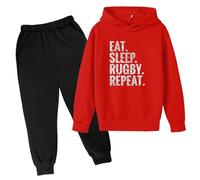 Ensemble Survetement Enfant Garcon Sport Automne Pull Sweats à Capuche garçon 3 a 14 Ans avec Texte Haut Top Manche Longue Pantalon Jogging Enfant Garcon Tenue Habit Vetement (Red, 11-12 Years)