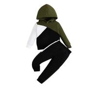 Ensemble Survetement Enfant Garcon Sport Tricolore Vetement Bebe garçon 6 Mois a 4 Ans Automne Sweats à Capuche garçon Patchwork Block Colore Pull Manche Longue Pantalon Jogging (Green, 2-3 Years)