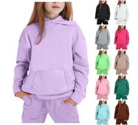 Ensemble Survêtement Enfant Garçons et Filles Manches Longues Chaud Solide Costume avec Poches Sweat à Capuche + Pantalons Jogging de 2 Pièces Vêtements de Sport Loisirs (01 Light Green, 8-9 Years)