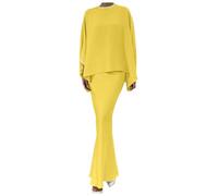 Ensemble Survetement Femme Ensemble Jupe Deux pièces pour Femmes,Costume 2 pièces,Capes élégantes avec Jupe Maxi,Tenues de soirée pour invités de Mariage(Yellow,XL)