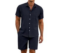Ensemble Survetement Homme Ensemble Deux PièCes DéContracté D'éTé La Plage Chemise à Manches Courtes Et Short Unis LéGer Et Respirant