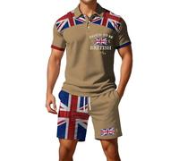 Ensemble Survetement Homme - Ensemble deux pièces pour homme chemise à manches courtes et short boutonné avec drapeau britannique européen décontracté ample et confortable idéal pour travail ou la rue