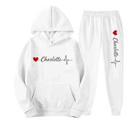 Ensemble Survetement Homme Femme Imprimé Cœur et Pouls Charlotte Devant, Sweat a Capuche + Pantalon Jogging - Tenue de Sport pour Couple et Saint Valentin - pour Automne-Hiver, Ville ou Décontractée
