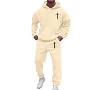 Ensemble Survetement Homme Imprimé Croix Devant avec Sweat a Capuche + Pantalon Jogging - Tenue de Sport à Motif God Loves You et Lettres au Dos - pour Décontracté, Événement Religieux ou Streetwear