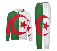 Ensemble Survêtement Pour Homme Avec Veste Capuche Haut Jogging Bas Ensemble Survêtement Avec Poches Survêtement Imprimé Drapeau République D'Algérie Ensemble Complet Pour Femme Vêtements Détente Xl