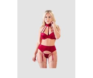 Ensemble Suspender Velours 3 Pièces Rouge