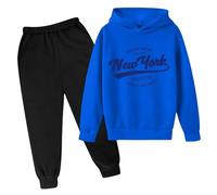 Ensemble sweat à capuche 2 pièces pour filles avec pantalon de survêtement à capuche pour enfants, tenue graphique de New York, survêtement, pantalon de survêtement décontracté 2025, bleu, 13-14 ans